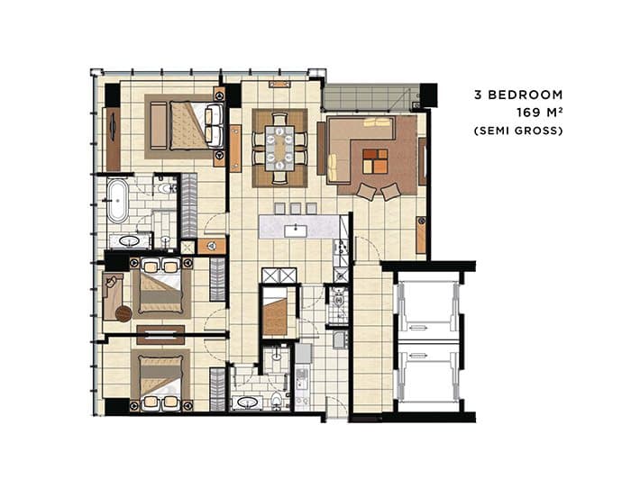 Floor Plan – The Three-Bedroom Residence